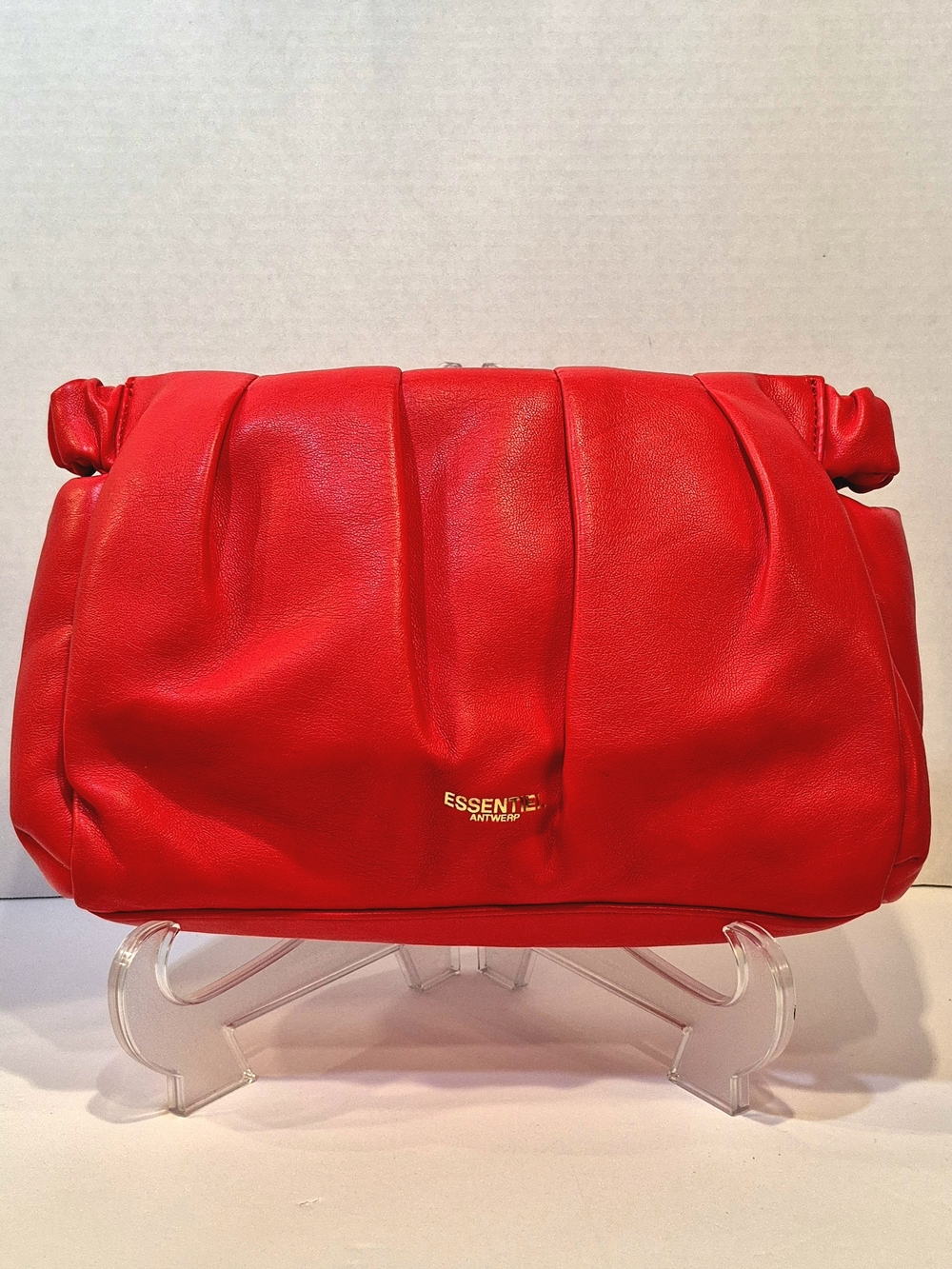 Essentiel Antwerp Bright Red Puffy Clutch Oversized Slouchy Designer Purse